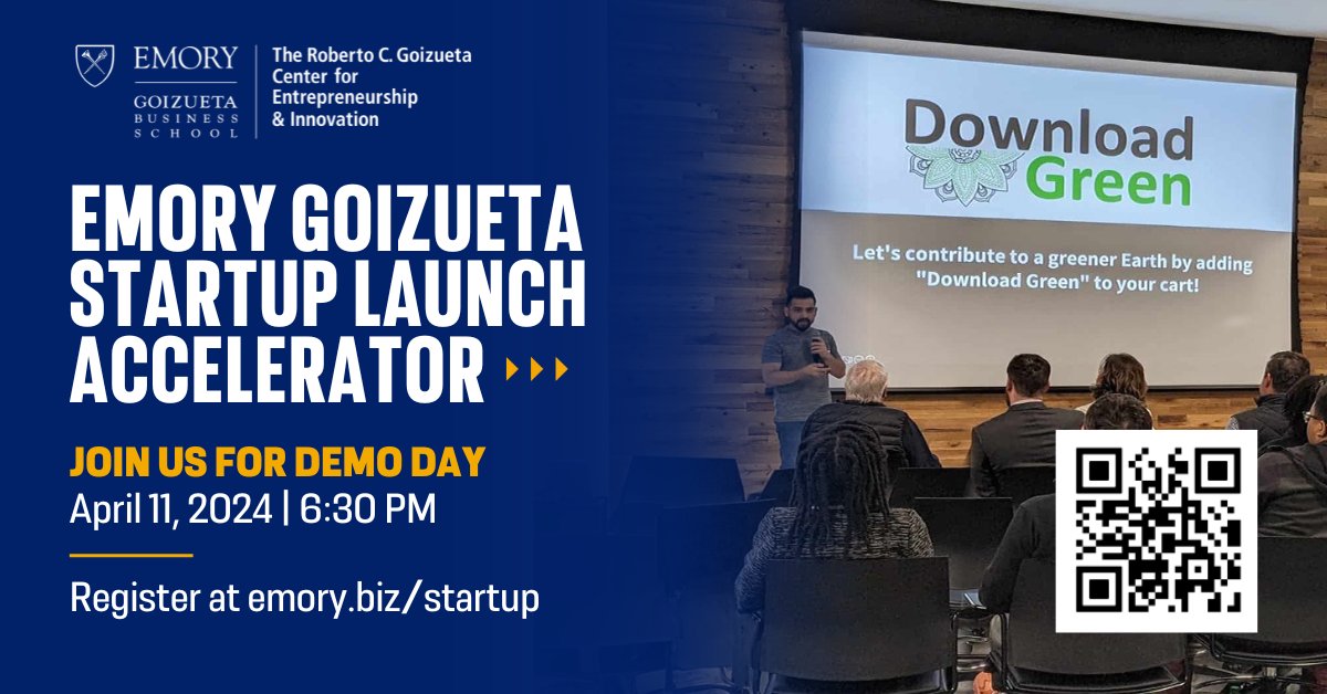 Don't miss Emory Goizueta Startup Launch Accelerator Demo Day on 4/11 at The Hatchery! 12 startup founders will showcase their hard work & innovative ideas to the Emory & Atlanta community. 🤝 Join us & connect with fellow entrepreneurs! ➡️ Register: emory.biz/startup