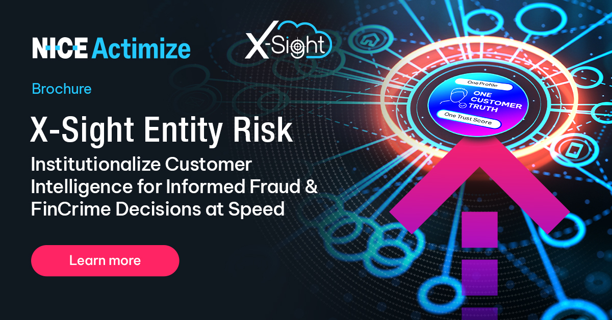 X-Sight #EntityRisk concentrates risk signals from across your organization, giving you a standardized trust score and profile for each entity. That way, you don’t have to rely on what customers tell you. Find out more: okt.to/Y3guhc #FinTech #AML
