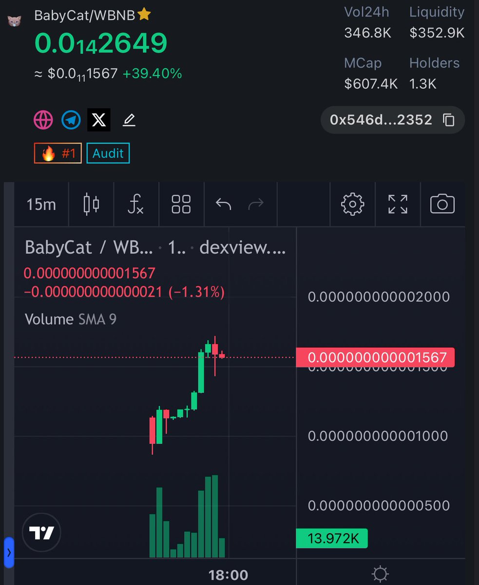 UPDATE

BabyCat started well. Now it continues around 40%. Cmc fasttrack was made. The team is working well, I hope we can see x.

dexview.com/bsc/0x546d4996…

t.me/BabyCat_Token