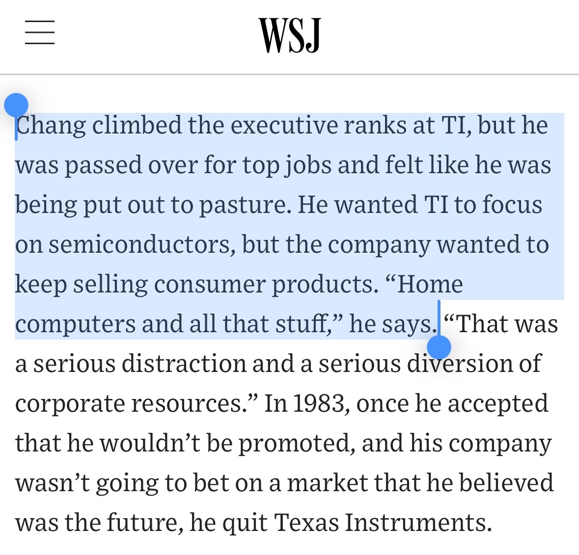 Imagine if Morris Chang took over Texas Instruments in 1983 instead of leaving for Taiwan to start TSMC. Whole different world…