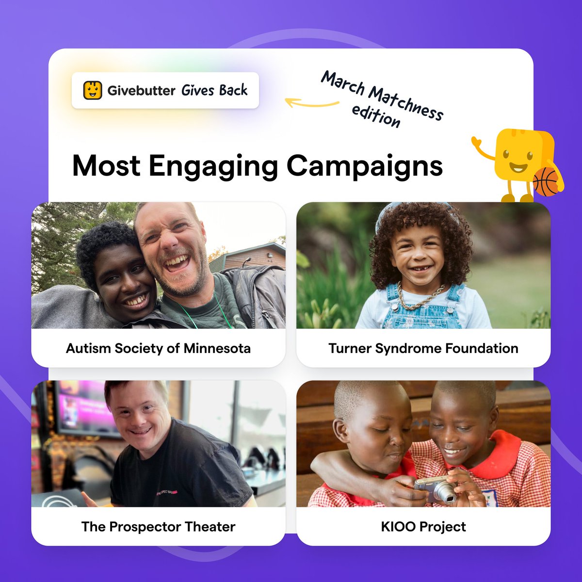 The buzzer has sounded! These are the Most Engaging Campaigns selected for the Givebutter Gives Back: March Matchness challenge! 🏀 🏀  

Each gets a $5K #matchingdonation to keep the momentum going toward their goal this spring! 💛  

Full play-by-play: givebutter.com/blog/march-mat…