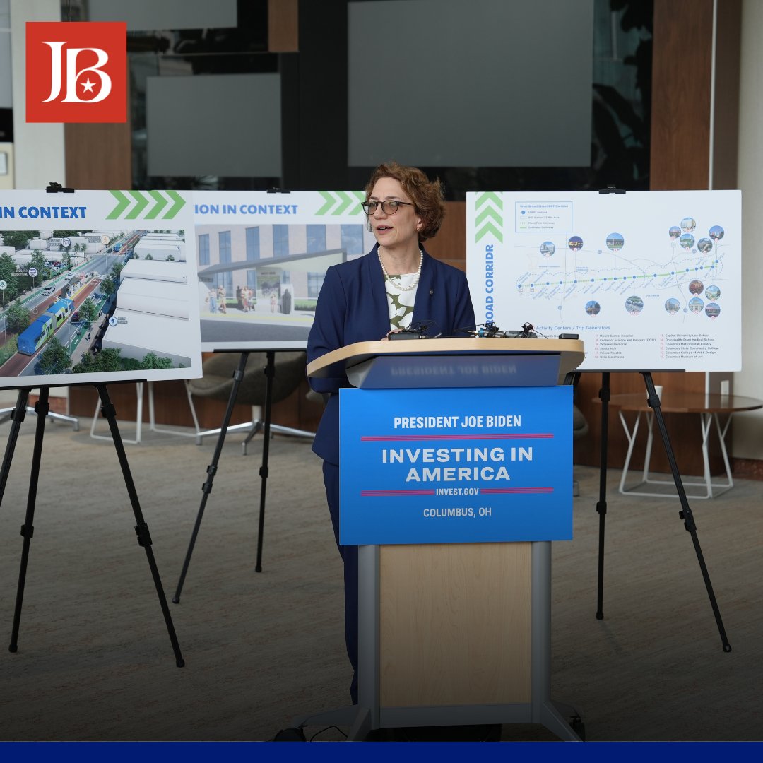 RepBeatty's tweet photo. What a pleasure to host @USDOT Deputy Secretary Polly Trottenberg, along with Columbus community leaders, for a press conference and bus tour celebrating a $41.9 million grant to @COTABus for LinkUS's West Broad Street Bus Rapid Transit project. For more: https://t.co/TRASuid7PL https://t.co/Xch3JCwZIK