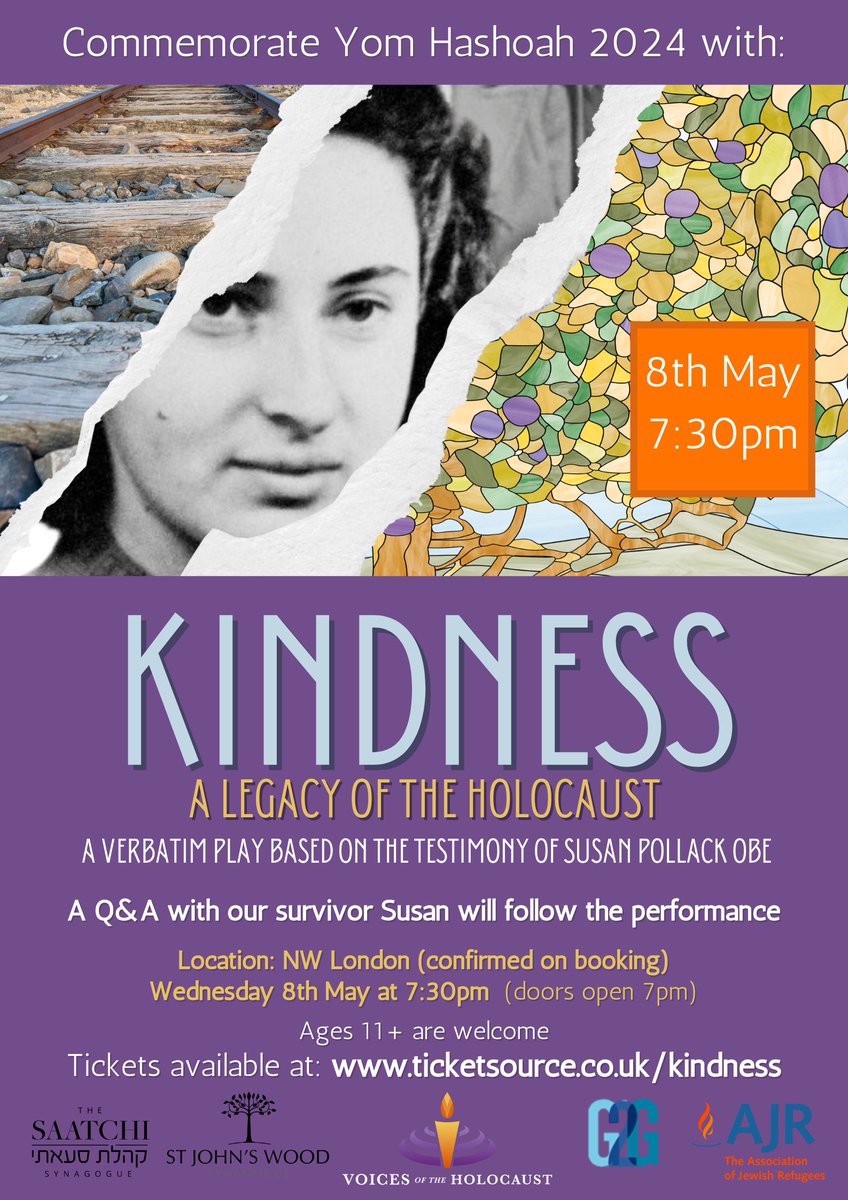 We are so pleased to be working in partnership with @shulinthewood , with @TheAJR_ , @Gen2GenUK and with @yadvashemUK . It promises to be a beautiful, thought provoking and reflective evening in esteemed company. Please do book to join us; ticketsource.co.uk/kindness/t-rpd… @UCL_Holocaust