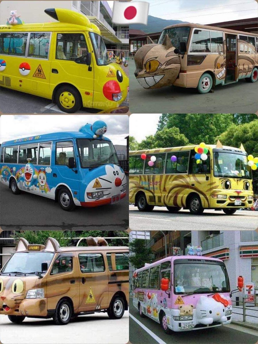 Kindergarten vans/ buses in JAPAN how cute is that!🚌🚐🚍💖💛💚💙