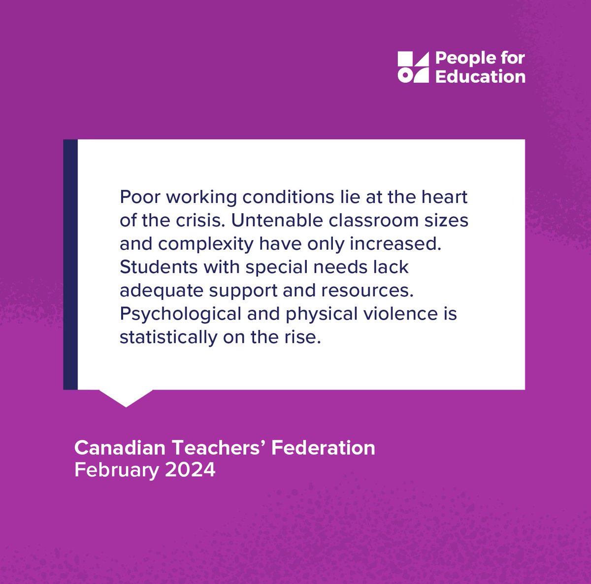 New data from our 2023-24 survey found that nearly half of all Ontario schools are experiencing daily staff shortages. Teachers are reporting poor working conditions such as high levels of stress, large class sizes, lack of safety, and lack of support. peopleforeducation.ca/our-work/staff…