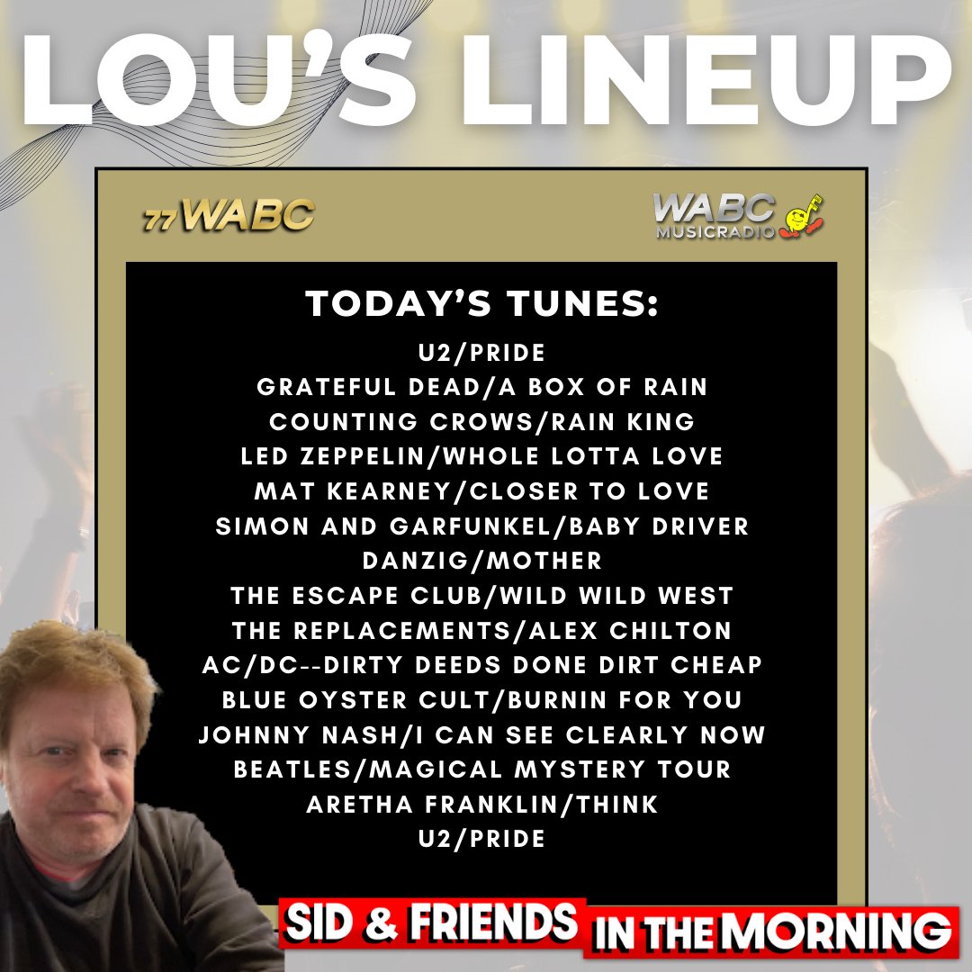 And now... it's time for LOU'S LINEUP! Listen to Sid and Friends In The Morning from 6AM-10AM EST on wabcradio.com or on the 77 WABC app! FULL #THURSDAY PLAYLIST HERE: wabcradio.com/2024/04/04/lou…