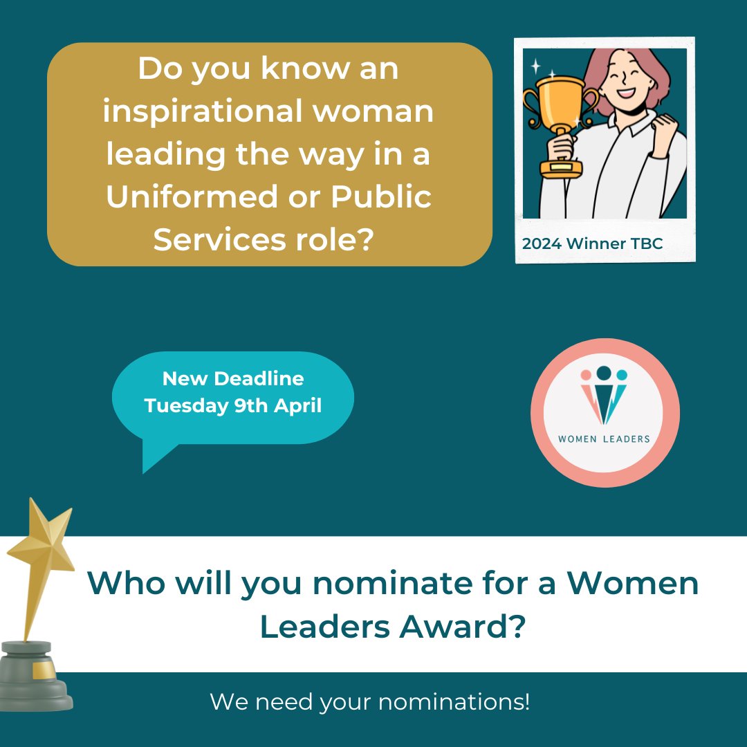 Do you know an inspirational woman leading the way in a Uniformed or Public Services role?  This could be someone in the police, fire service, armed forces, local authority or prison services.  Who will you nominate for a Women Leaders Award?  womenleadersuk.org/nominations-pa…