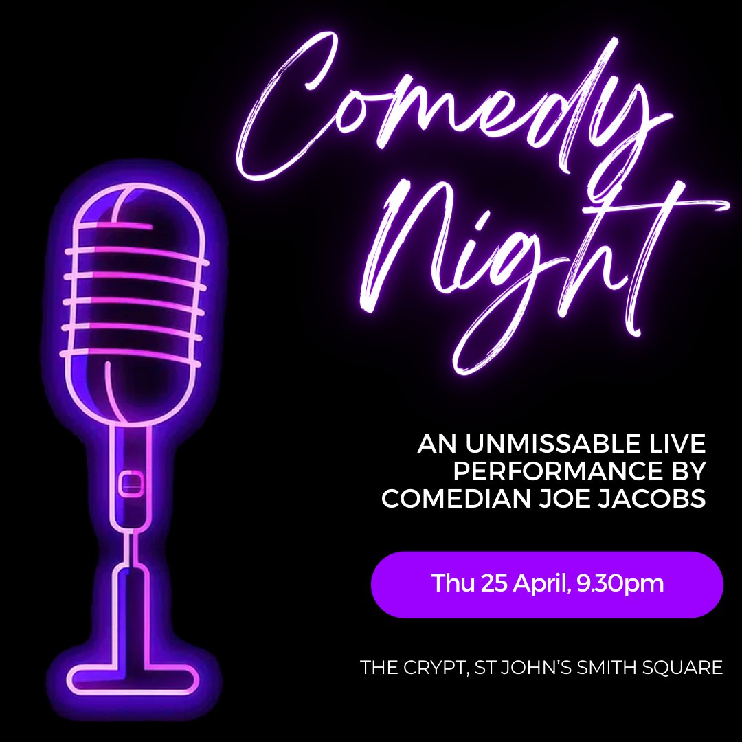 Get ready for an epic night of comedy! Joe Jacobs – featured on Channel 4, BBC Radio 4, and more – brings his viral humour to Smith Square’s crypt. Bring friends, grab a drink in our bar, and don’t miss this must-see act! Tickets: bit.ly/ComedyNlght