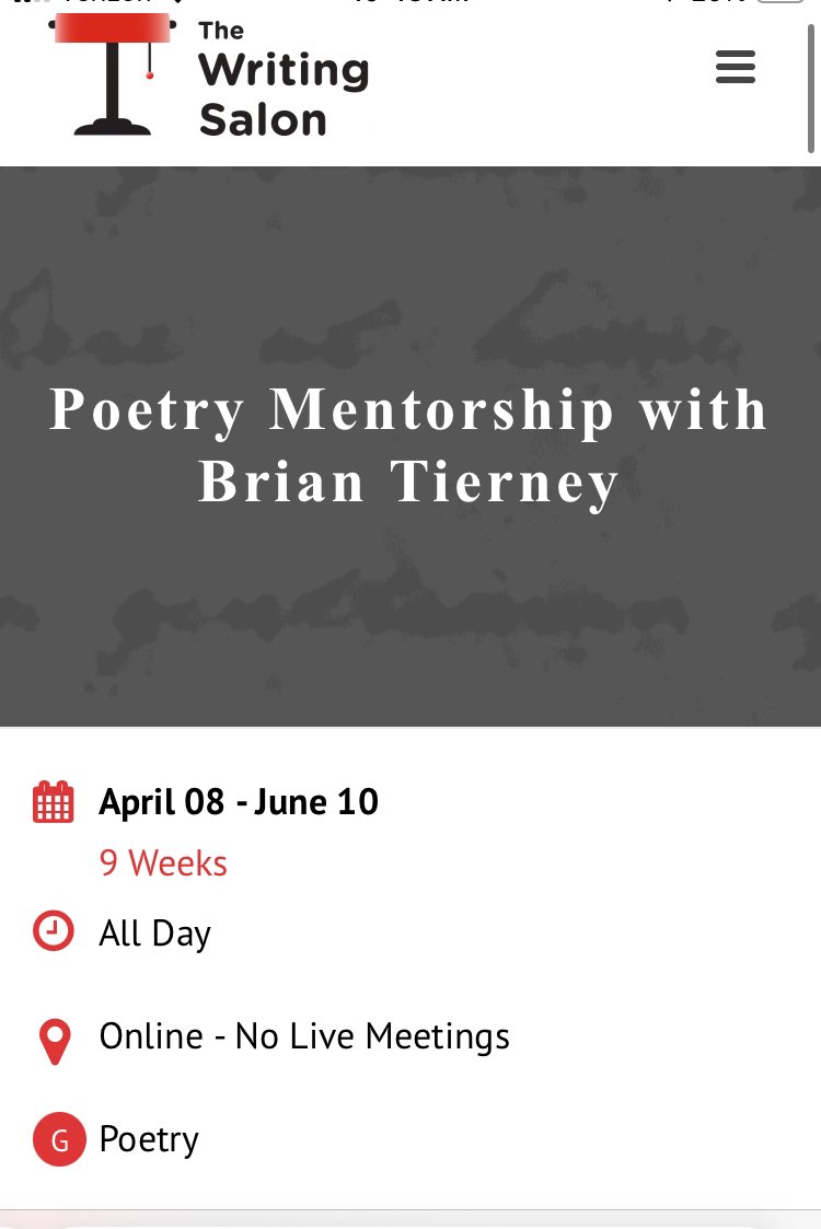still spaces in my remote poetry mentorship for you burgeoning poets out there! it’s spring we’re alive there are questions to ask plz pass along if you know someone who might be interested link: writingsalons.com/event/poetry-m…