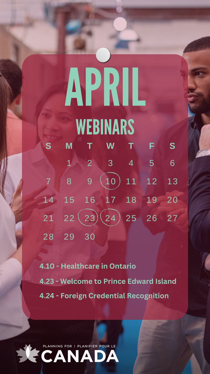 Exciting News! 

Join us for FREE webinars throughout April, in collaboration with field experts! Perfect for newcomers to Canada looking to enhance their skills and knowledge. 

Don't miss out! Register now.

ow.ly/hVmL50R8GZy