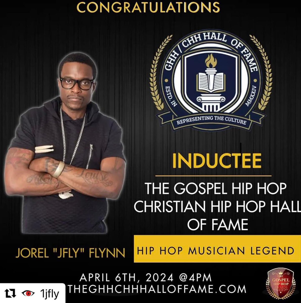 Congratulations to our very own, Musical Director, Drummer and friend @JFly The first Musician inductee to the “THE GOSPEL HIP HOP CHRISTIAN HIP HOP HALL OF FAME.” #musiclovers #drums#honor #dreamscometrue #jflymusic