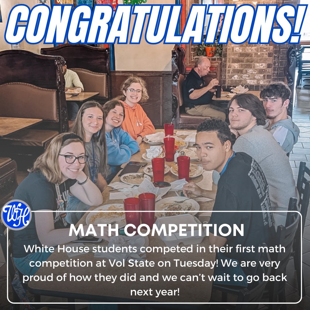 White House students competed in their first math competition at Vol State on Tuesday! We are very proud of how they did and we can’t wait to go back next year!