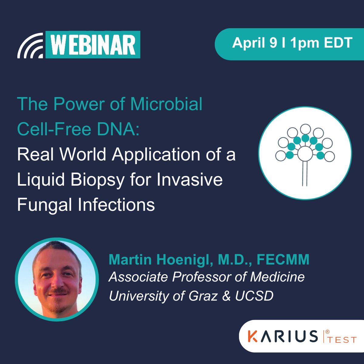 KariusInc's tweet image. Join us next Tuesday, April 9 at 1pm EDT for a webinar that will explore the use of the Karius Test for the detection of pathogens associated with invasive fungal infections. Register here: hubs.li/Q02rQJHm0

#kariustest #invasivefungalinfection #ifi