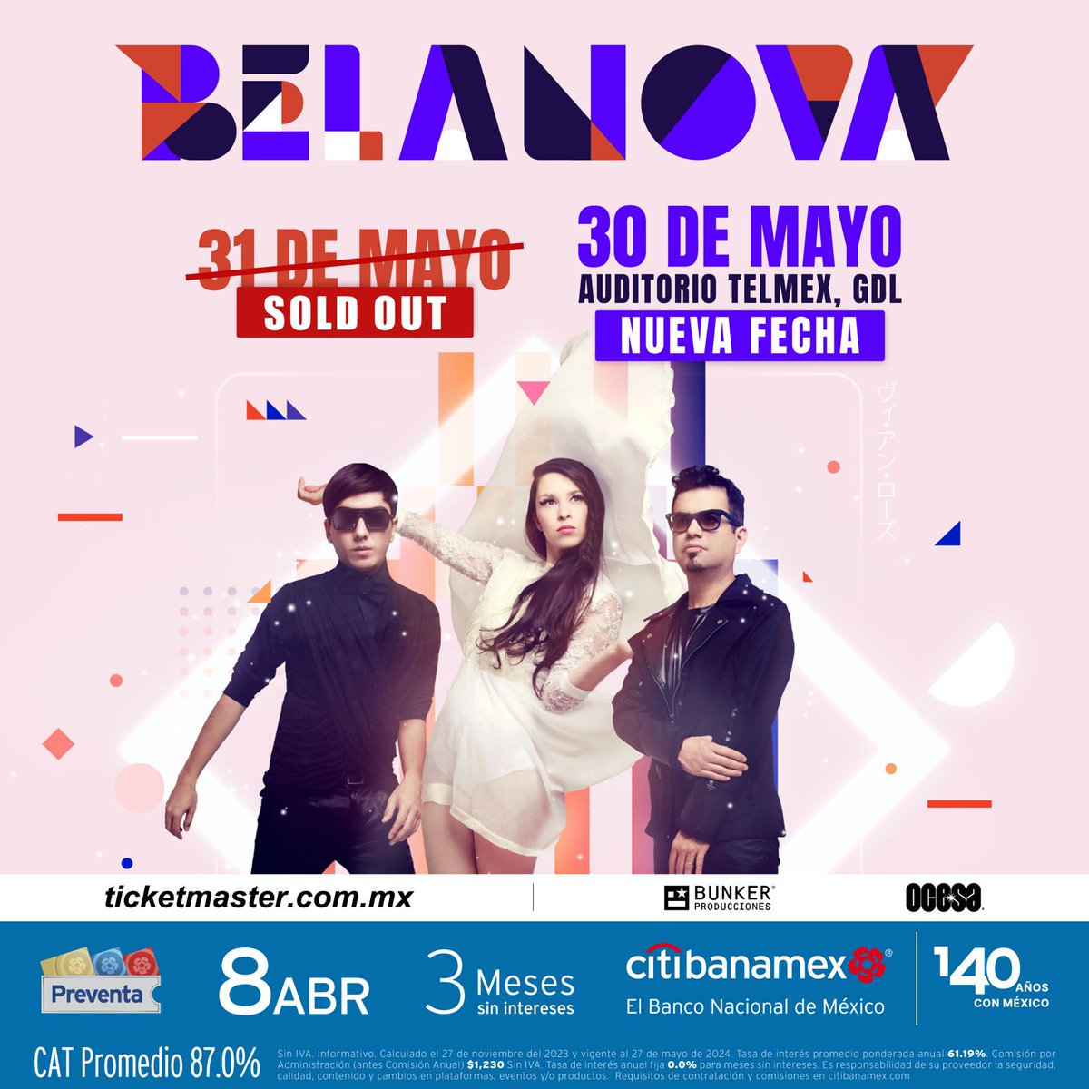 ¡Debido a su gran éxito, Belanova abre su segunda fecha en el Auditorio TELMEX! 🤩 ¡No te quedes fuera del regreso de Belanova a las tierras tapatías! 🔥 📅 30 y 31 Mayo | 🕗 21:00 hrs. 🎫 Preventa CitiBanamex: 08 Abril 🎫 Venta General: 09 Abril.