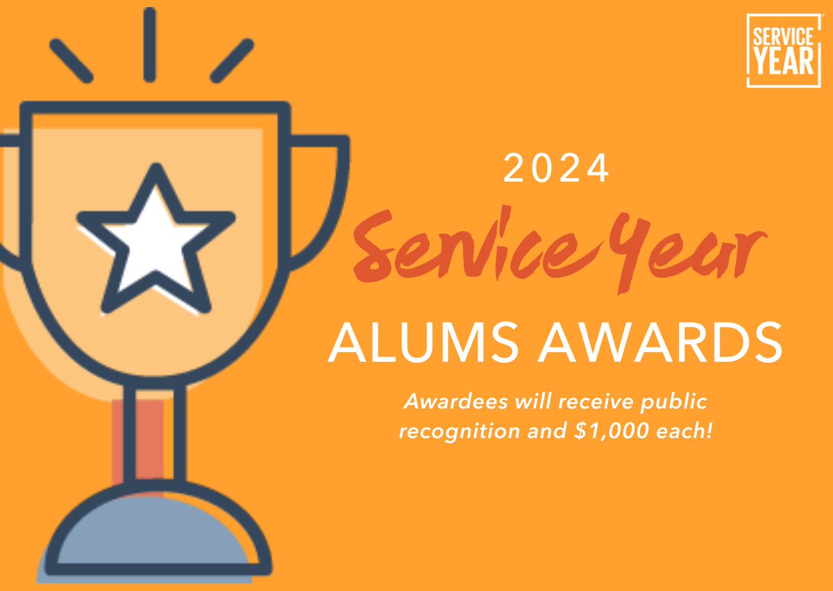 Are you a #serviceyear alum making waves in bridging divides & fostering positive change? Here's your chance to shine! Winners could earn up to $1000 💸! Find out more here ➡️: serviceyearalliance.org/service_year_a…