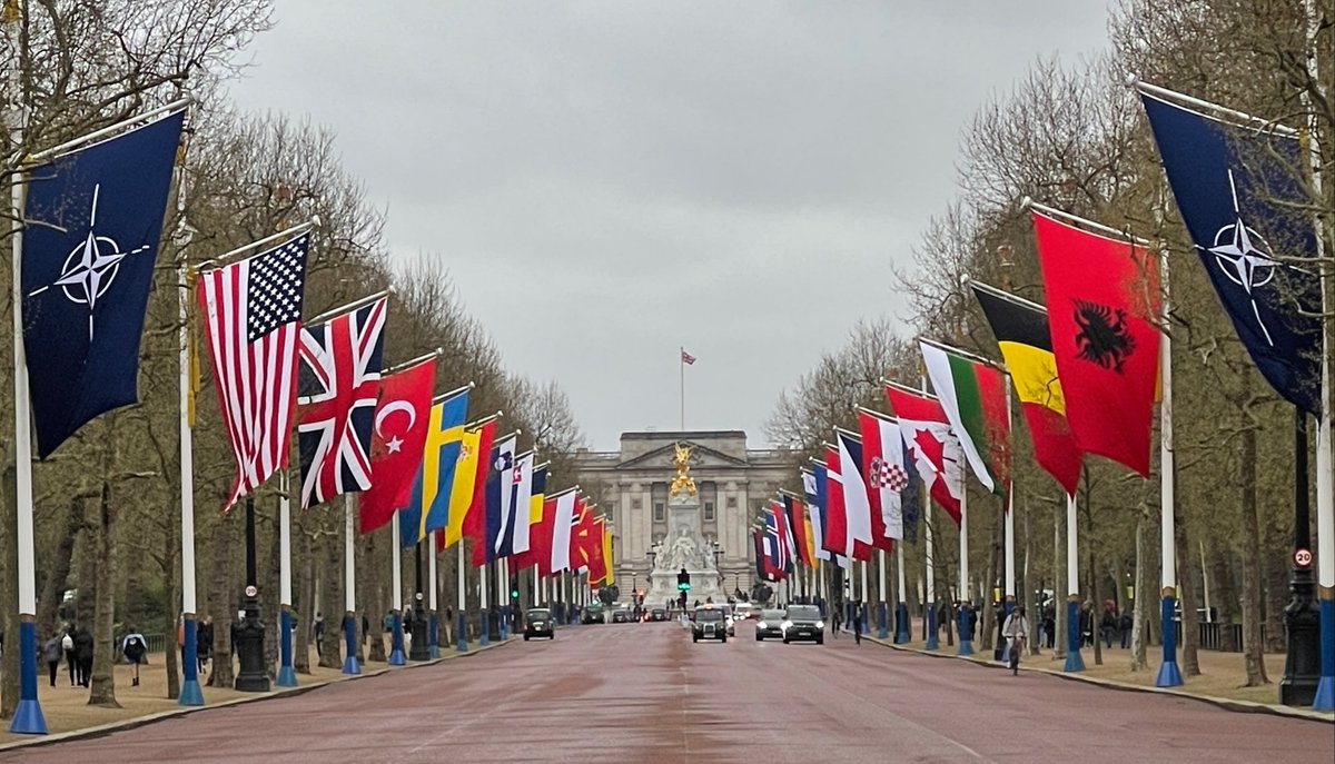 Celebrating the 75th anniversary of @NATO, Allied flags on The Mall in London portraying the strongest Alliance in history. 🇦🇱🇧🇪🇧🇬🇨🇦🇭🇷🇨🇿🇩🇰🇪🇪🇫🇮🇫🇷🇩🇪🇬🇷🇭🇺🇮🇸🇮🇹🇱🇻🇱🇹🇱🇺🇲🇪🇳🇱🇲🇰🇳🇴🇵🇱🇵🇹🇷🇴🇸🇰🇸🇮🇪🇸🇸🇪🇹🇷🇬🇧🇺🇸 #1NATO75Years #WeAreNATO
