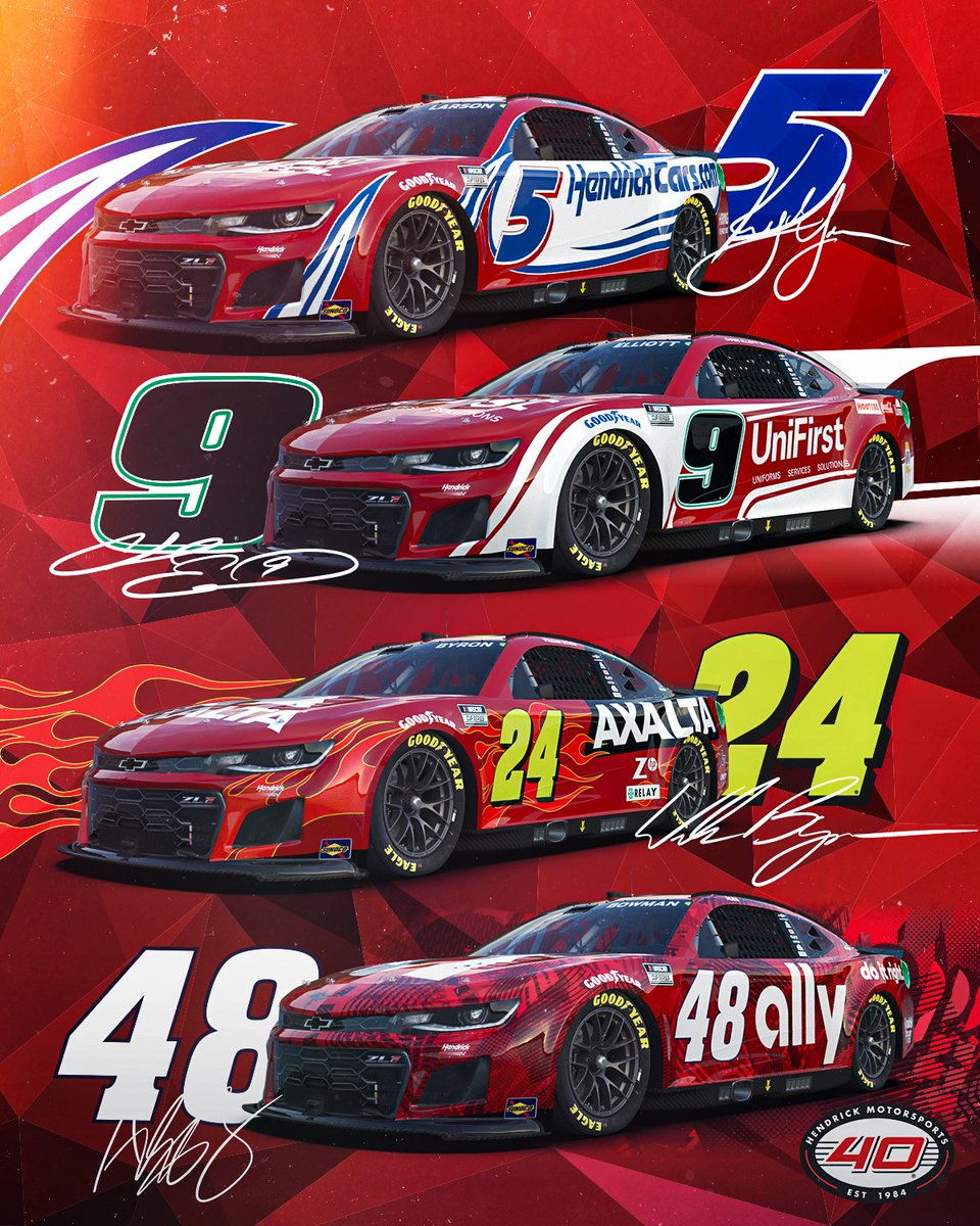 You'll see these ruby red paint schemes at @MartinsvilleSwy for @TeamHendrick's 40th anniversary! 😍