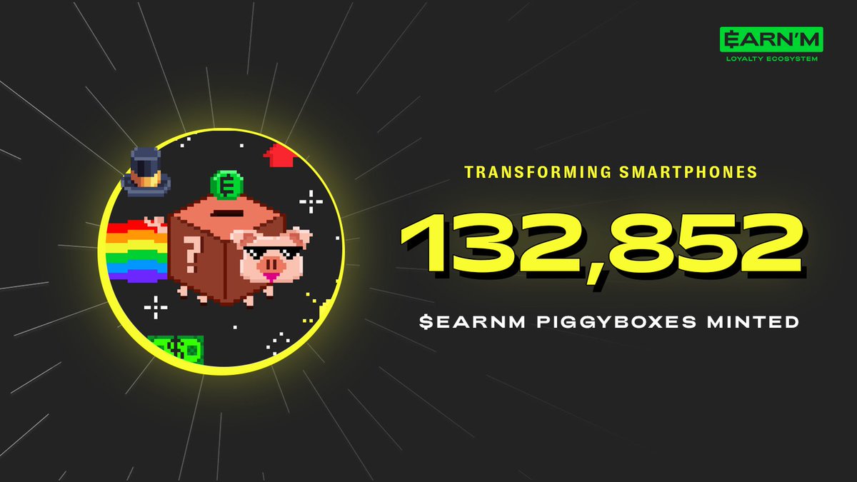 Transforming smartphones into #EarnPhones is not the future; it's now! 🚀 With 132,852 $EARNM Piggyboxes minted, we're leading the charge in #MobileFi, turning everyday interactions into earning opportunities. 🎁 Every mint marks progress towards a deflationary economy.