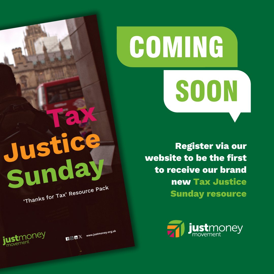 Are you leading a church service on the 9th June? Why not celebrate Tax Justice Sunday? We're busy putting the finishing touches to our 2024 resource pack inc. reflections, bible study, prayers and more. Register here to get it straight to your inbox 👉justmoney.org.uk/event/tax-just…