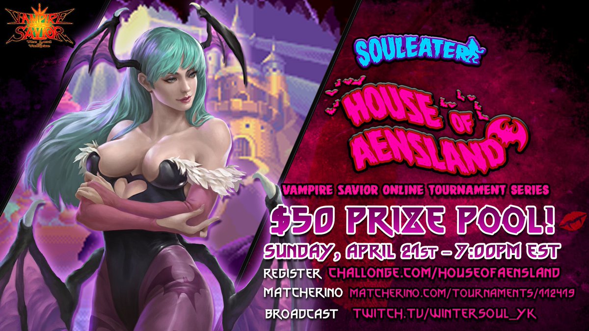 wintersoulyk's tweet photo. Welcome into the mysterious HOUSE OF AENSLAND!

A new online monthly Vampire Savior tournament series coming soon to the Winter Lodge with an integrated point system.
More details on the sign-up page.

Register today! #VSAV
( https://t.co/qHD6cQgAjk ) https://t.co/lUgAHLMh0Q