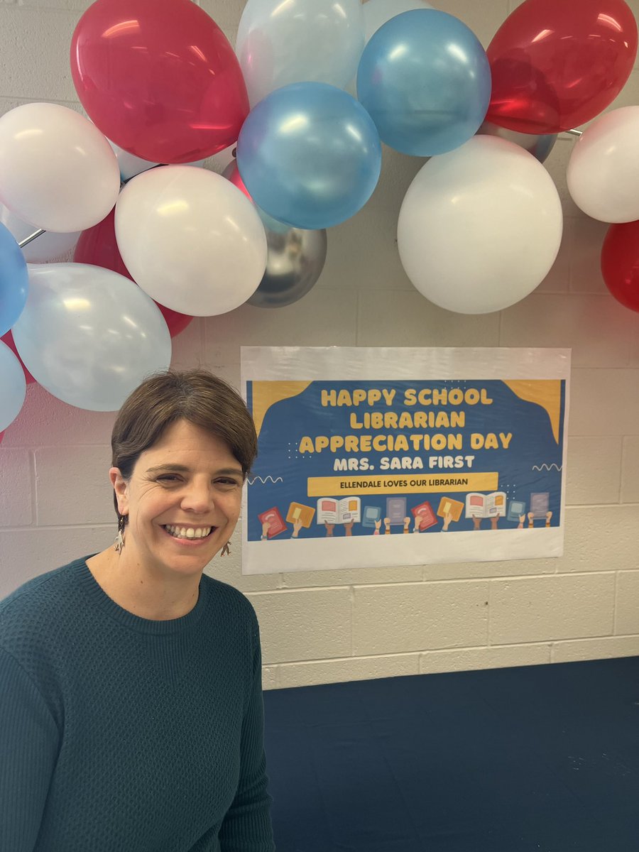 Happy School Librarian Appreciation Day to Mrs. Sara First! Ellendale loves you!!!! 💙💛 Thank you for sharing your love of reading with us.