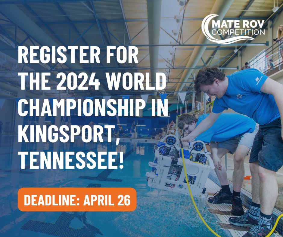 ✨ Attention MATE teams! ✨ The countdown is on for the MATE ROV Competition 2024 World Championship in Kingsport, Tennessee! ⏲️

Get ready to showcase your ROV skills on the global stage. Register by midnight on April 26, 2024! 

📝 Register: hubs.ly/Q02rQpV70

#watergame