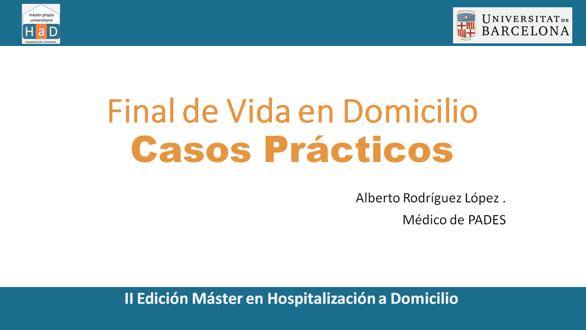 Hablar de Cuidados Pliativos  a profesionales interesados en pacientes frágiles y de atención domiciliaria, es un todo un placer y un orgullo. Con Martina Pellicé. Hablar de la muerte, es humanizar.
Enhorabuena y gracias <a href="/MasterHospDom/">Máster Hospitalización a Domicilio</a>.