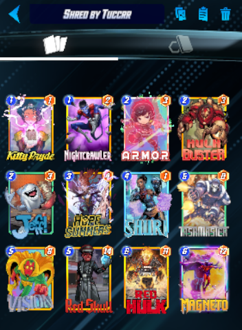 kouji7otake's tweet photo. Infinite #11

70-83 High Evo (w/ RH)
83-97 Shuri (Hot location) 
97-100 Same Shuri, but with a twist for mirror matches.

Shoutout to @Tuccrr and @kx4n_L for these recipes.

Stats for each deck in the comments.

@SnapDecks @snapjudgecast @MarvelSnapZone @MARVELSNAP #MarvelSnap https://t.co/A65sa2F1Gr