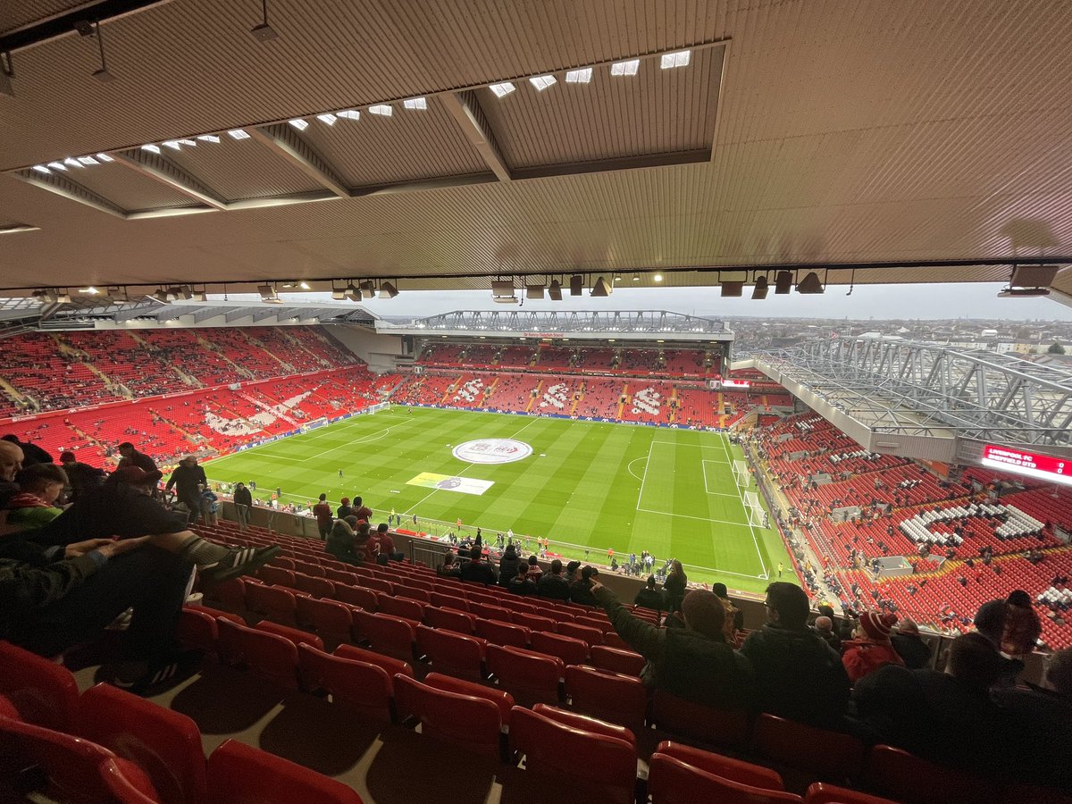 At Anfield for the game. Taken my 10 yo to his football home 🔴 Can’t describe how good it feels to be here