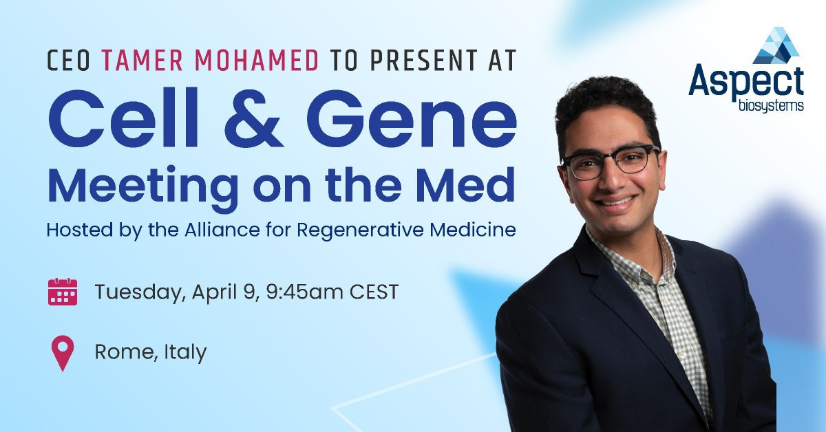 CEO Tamer Mohamed (@_tamerm) will present at @alliancerm's Cell & Gene Meeting on the Med. #CGMed24 📅 April 9, 9:45am CEST 📍 Rome, Italy Learn more: buff.ly/3U1UeQL