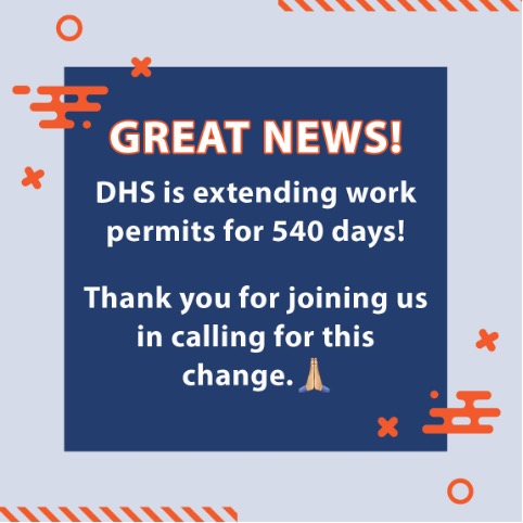 Thank you @DHSgov @WhiteHouse for listening to us + to the 150 other groups who called for a work permit extension! #WorkPermitsNow asylumadvocacy.org/wp-content/upl…