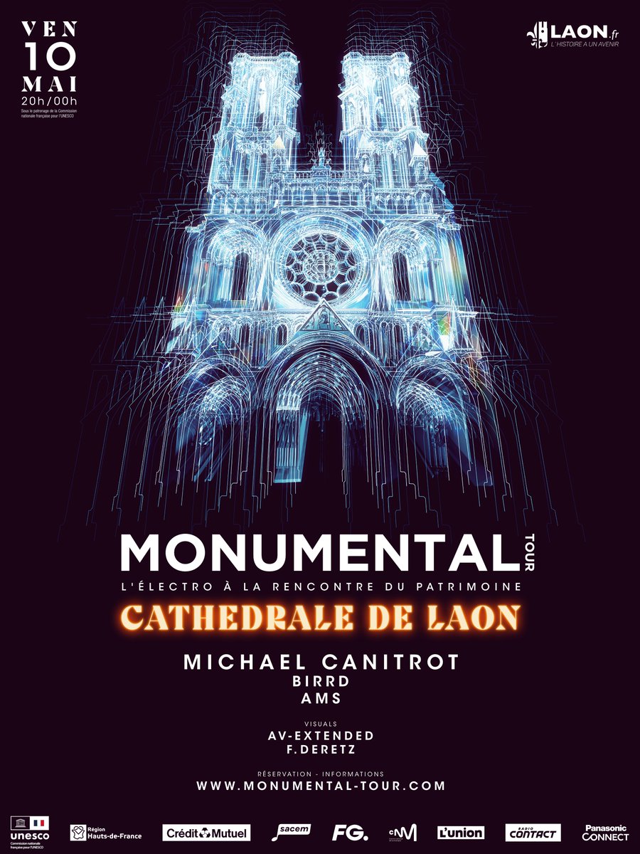RDV le 10 mai au pied de la sublime Cathédrale de Laon pour @monumental_tour 🚀 Billets : shotgun.live/fr/events/monu… (Toutes les ventes contribueront à la restauration de l'orgue de la cathédrale. 🎹) #PreserveThePast #CreateTheFuture #Monumental