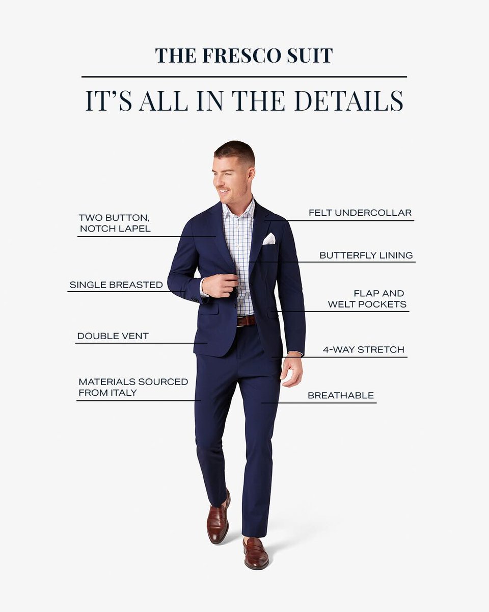 The Suit is back. Introducing the all-new Fresco Suit in Nickel Heather and Navy Solid. Sourced from Tollegno 1900, this eco-friendly and technical fabric is made with natural fibers and innovative textile materials that stretch and move with you. Learn more about the Fresco…