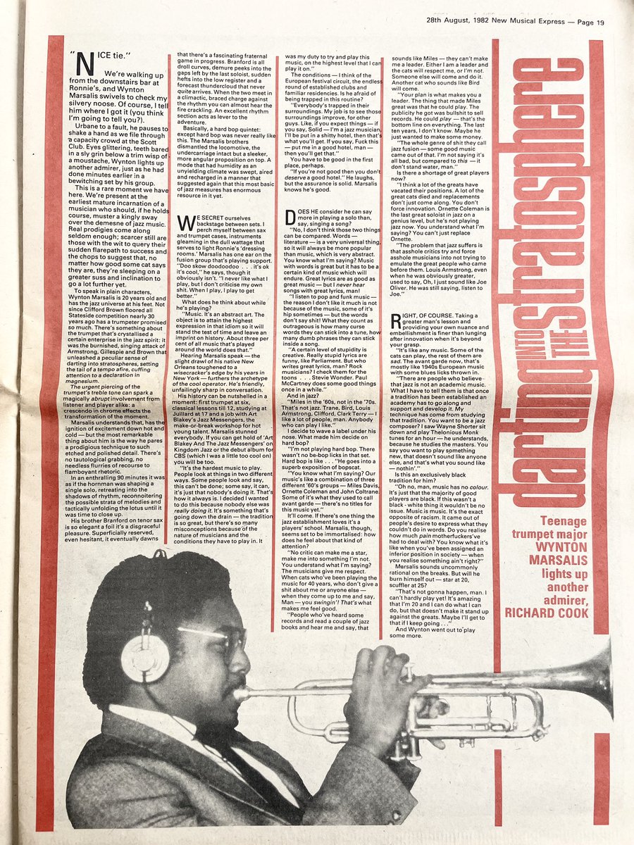 Wynton Marsalis, interviewed by Richard Cook. New Musical Express, 28 August 1982.