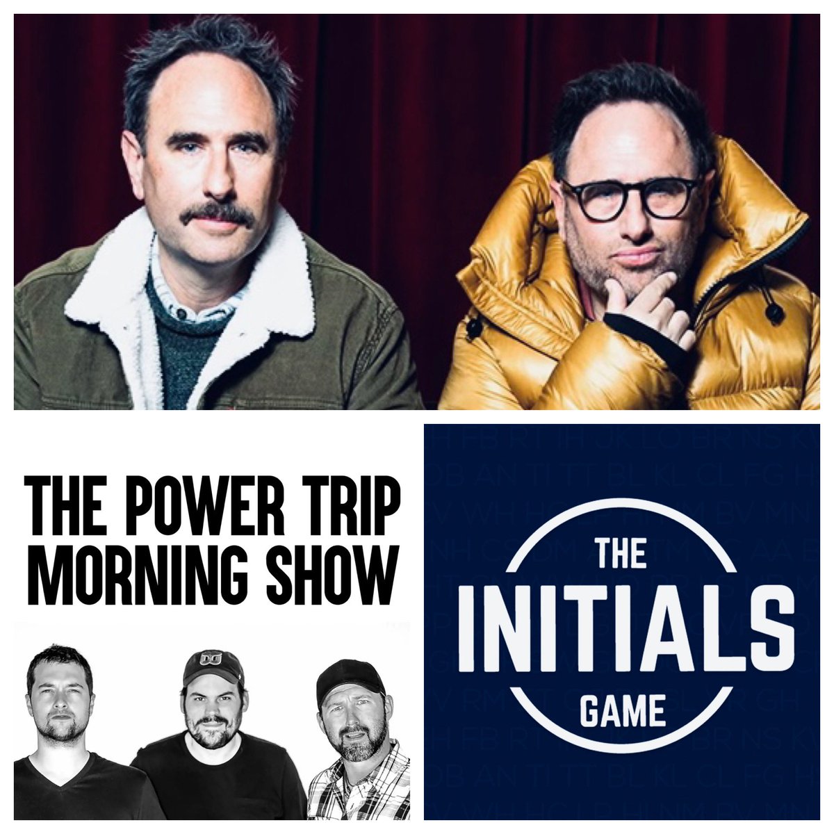 TOMORROW: The @SklarBrothers join the @PowerTripKFAN from 7:30-9:00 on @KFAN1003. Randy and Jason will also play @InitialsGame at 8:15. See the fellas at @AcmeComedyCo this weekend and check them out on the @PowerTripKFAN Friday morning. LISTEN HERE: KFAN.com/listen