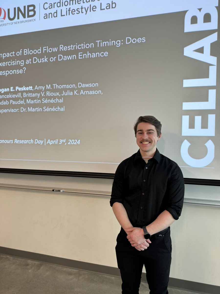 CELLAB (@unb_cellab) on Twitter photo Logan Peskett, BScKin ‘24, presenting his honours thesis at the <a href="/KinUNB/">UNB Kinesiology</a> Honours Research Day!
He explored whether exercise timing 🕓 impacts body comp, strength & performance, and #irisin & #PGC1a with #BFR training
Congrats <a href="/LoganPeskett/">Logan Peskett</a> !! 👏
<a href="/impartteam/">IMPART</a> <a href="/UNBResearch/">UNB Research</a> <a href="/UNB/">UNB</a> Logan Peskett, BScKin ‘24, presenting his honours thesis at the <a href="/KinUNB/">UNB Kinesiology</a> Honours Research Day!
He explored whether exercise timing 🕓 impacts body comp, strength & performance, and #irisin & #PGC1a with #BFR training
Congrats <a href="/LoganPeskett/">Logan Peskett</a> !! 👏
<a href="/impartteam/">IMPART</a> <a href="/UNBResearch/">UNB Research</a> <a href="/UNB/">UNB</a>
