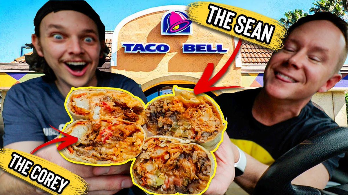 You can order off @tacobell's iconic menu, or... you can build your perfect burrito with their perfectly-programmed app. Which we did. Introducing 'The Corey' & 'The Sean' ... each one packed full of ingredients. Rice AND potatoes? Yeah, why not. 🌯: youtu.be/87vui7vkX1Y?si……