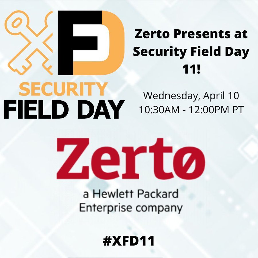 Zerto is excited to be participating in @TechFieldDay's Security Field Day 11 next week! Tune in on April 10th at 10:30am PT to hear more from Zerto experts Chris Rogers and Matt Bernhardt on securing your data. #XFD11 Learn more: techfieldday.com/event/xfd11/