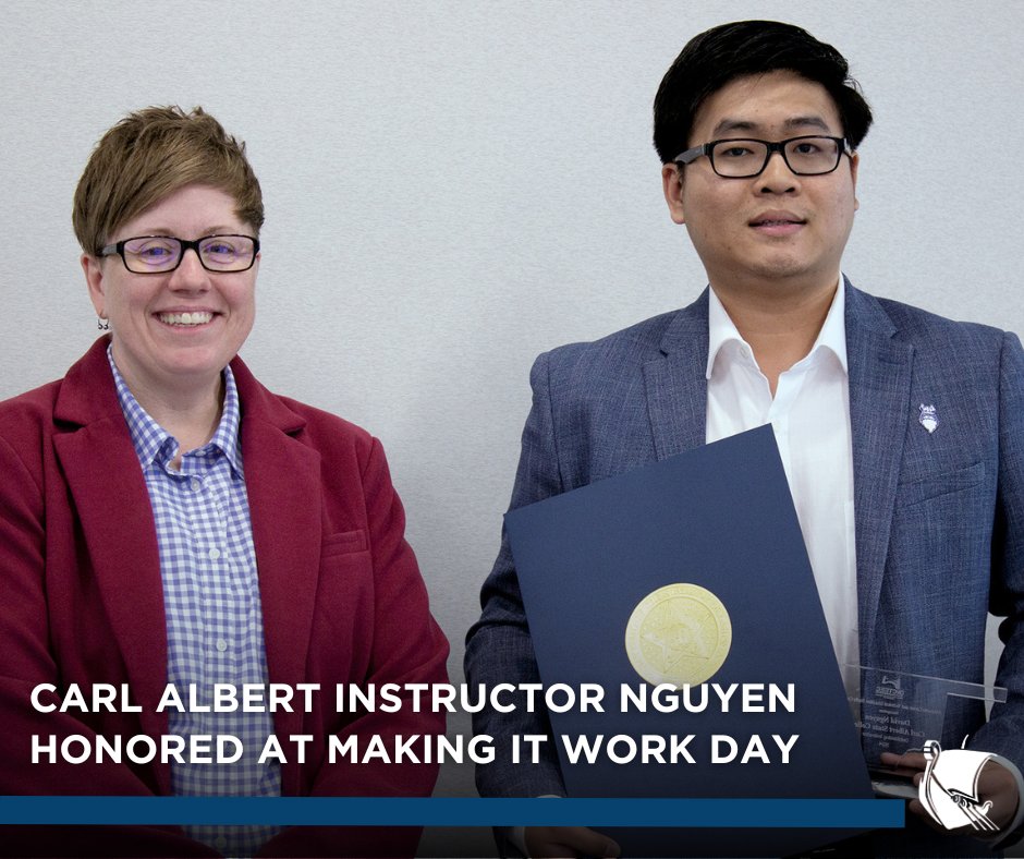 CARL ALBERT INSTRUCTOR NGUYEN HONORED AT MAKING IT WORK DAY: David Nguyen, a Carl Albert State College instructor, recently received the Outstanding Instructor award from the Oklahoma Career and Technical Education Equity Council. Full release- carlalbert.edu/blog/2024/04/0…