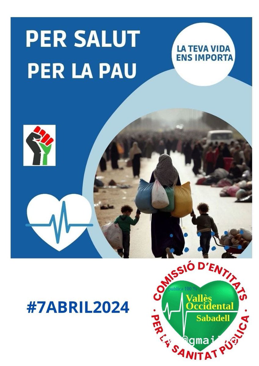 📣📣📣
➡️Per Salut
➡️Per la Pau
➡️Perquè la teva vida ens importa.
🚦Aquest diumenge 7 d'abril
🧿Pl. Urquinaona
⏲️11,30 h
#7abril2024
