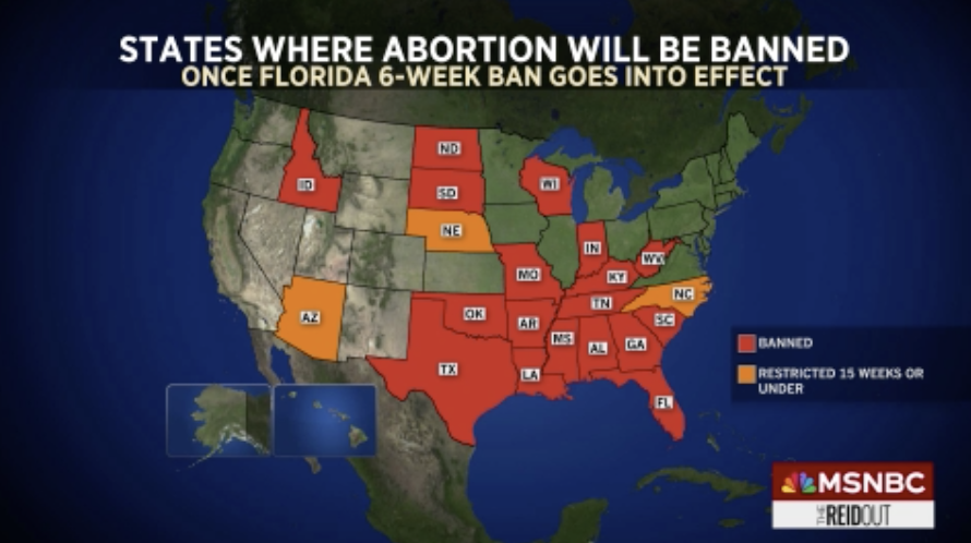 States where abortion will be banned once Florida's six-week ban goes into effect. #TheReidOut