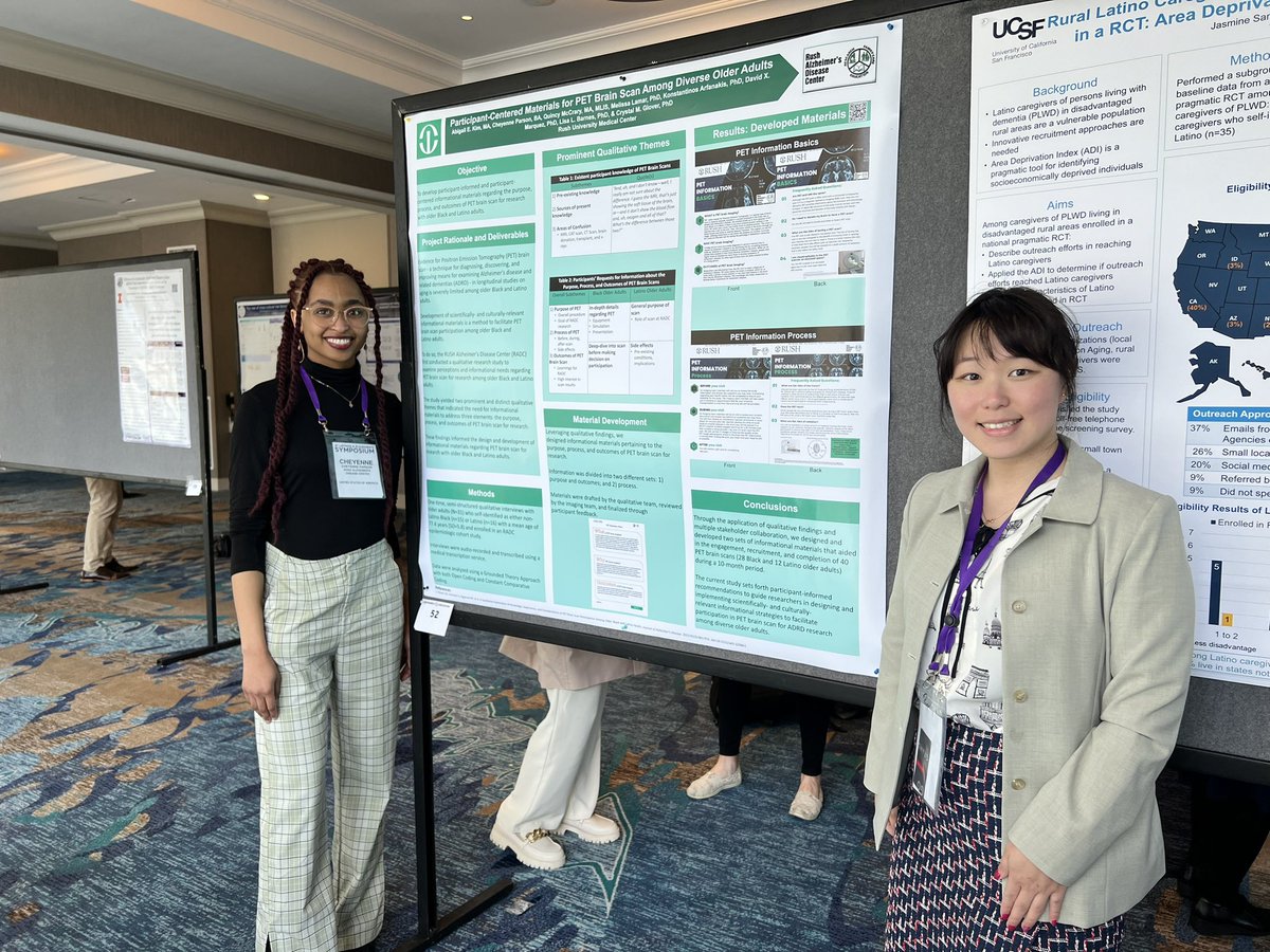 So proud of Abby Kim & Cheyenne Parson presenting our research regarding the application of qualitative findings to develop informational materials for older Black and Latino adults re: PET brain scan. @DrMLamar @DrDavidMarquez @beyoung40 @MRIatIIT @rushalzheimers #AlzLatinos2024