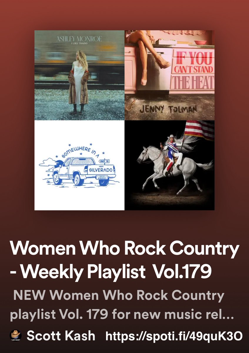 NEW #WomenWhoRockCountry playlist with new collabs/duos/groups by @reba/#joediffle/@jakeworthington @TerriClarkMusic/@AshleyMcBryde @SmithfieldMusic @KirstieKraus/@HuffChristie +MORE #Spotify spoti.fi/49quK3O #NewMusic2024 #Country @rt_tsb @MusicCityMemo