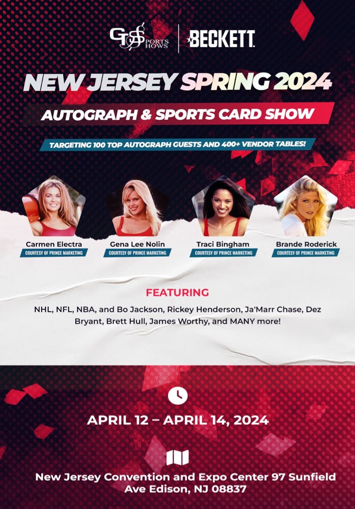 Come see me at the largest autograph and Sports Card event of the year in New Jersey April 12-14 ! ❣️ I’ll be there Saturday April 13th 💋 gtsportsshows.com Alongside my #Baywatch babes @BrandenRoderick @GenaLeeNolin @TRACIBINGHAM 💋#nj #newjersey