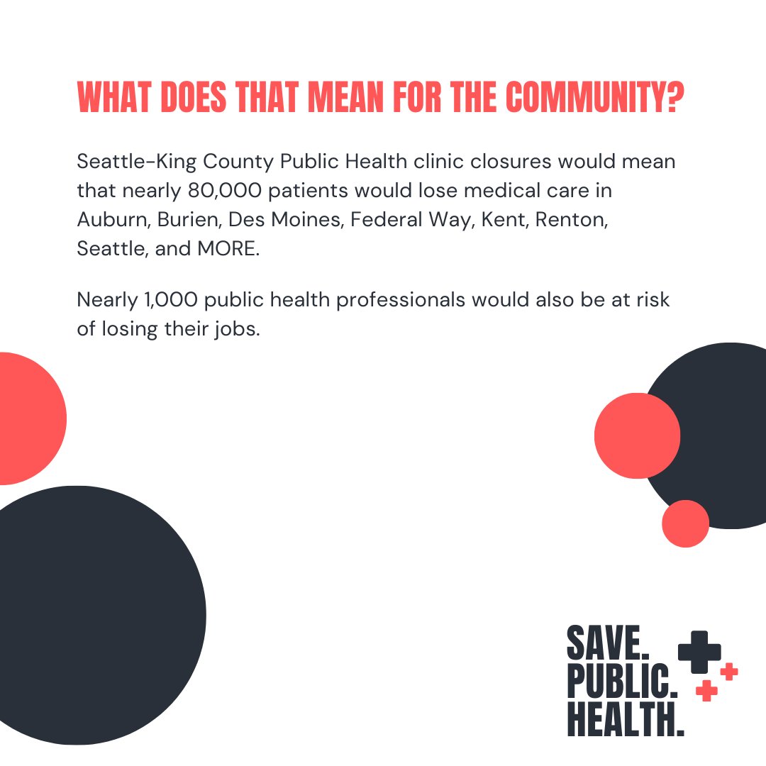 SaveKCPH's tweet photo. Why did we launch this campaign? 🤔

💵 $23 million to be cut from Seattle-King County Public Health clinics
🩺 Nearly 80,000 patients would lose medical care (many of whom faces many barriers)
⚕️ Nearly 1,000 community health professionals would lose their jobs https://t.co/MuyNp8rRYo