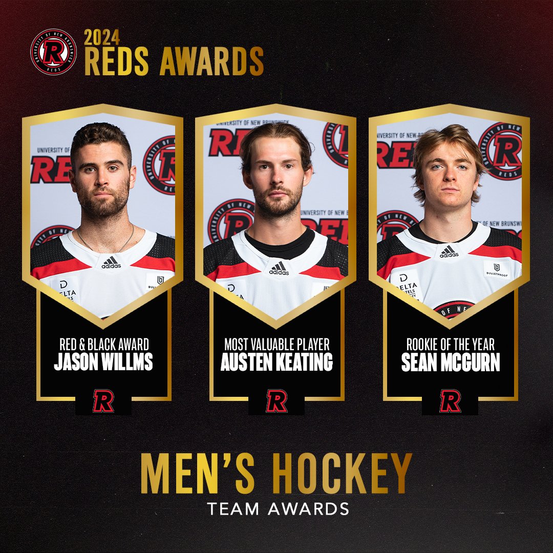 Your 2024 Men’s Hockey Team Awards

Rookie of the Year - Sean McGurn
Red &amp; Black Award - Jason Willms
Team MVP - Austen Keating
 
#goredsgo