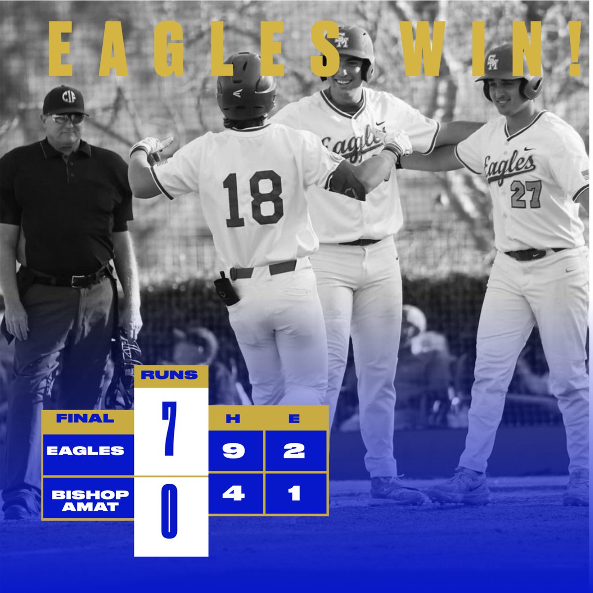 SMCHSBaseball (@smchsbaseball) on Twitter photo Eagles (12-5-1,4-2) beat Bishop Amat in round 3 of National Classic
WP - #brennanbauer CG Shutout
#gavinspiridonoff 2-3 RBI 2bl
#warrengravely 2-3 RBI
#andrewowens 2-3
#lucasowens 1-1 2bl 2RBI
<a href="/latsondheimer/">eric sondheimer</a> <a href="/SteveFryer/">Steve Fryer</a> <a href="/OCSportsZone/">OC Sports Zone</a> <a href="/SMCHSEagles/">SANTA MARGARITA Catholic High School</a> Eagles (12-5-1,4-2) beat Bishop Amat in round 3 of National Classic
WP - #brennanbauer CG Shutout
#gavinspiridonoff 2-3 RBI 2bl
#warrengravely 2-3 RBI
#andrewowens 2-3
#lucasowens 1-1 2bl 2RBI
<a href="/latsondheimer/">eric sondheimer</a> <a href="/SteveFryer/">Steve Fryer</a> <a href="/OCSportsZone/">OC Sports Zone</a> <a href="/SMCHSEagles/">SANTA MARGARITA Catholic High School</a>