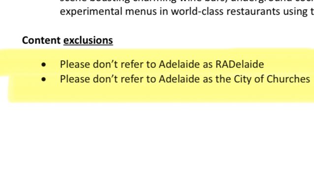 SA Premier @PMalinauskasMP rejects the idea of the SA tourism commission’s request not to call Adelaide “Radelaide” or “City of Churches”. Malinauskus on @3AW693 “people can call as whatever they like…as long as they have a good time when they get here.” Well said, Premier. 👏