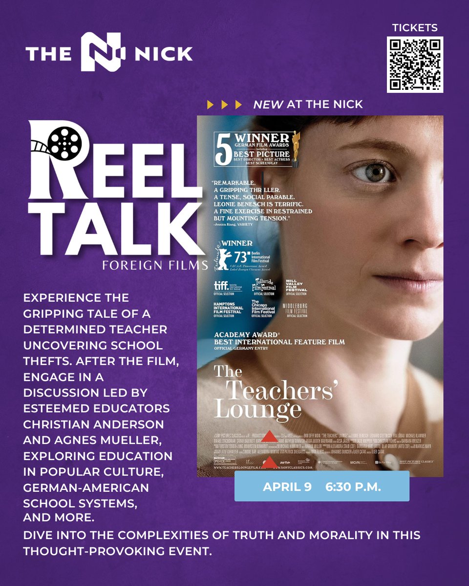 Have you seen "The Teachers' Lounge"? It was Germany's nominee for the Oscars this year.

<a href="/NickTheater/">The Nick</a> is screening it for one night only: Tuesday, April 9th at 6:30 p.m.

And if you come you get a bonus: A discussion with Professors <a href="/ProfGamecock/">Christian Anderson</a> and <a href="/AgnesMueller12/">Agnes Mueller</a>!