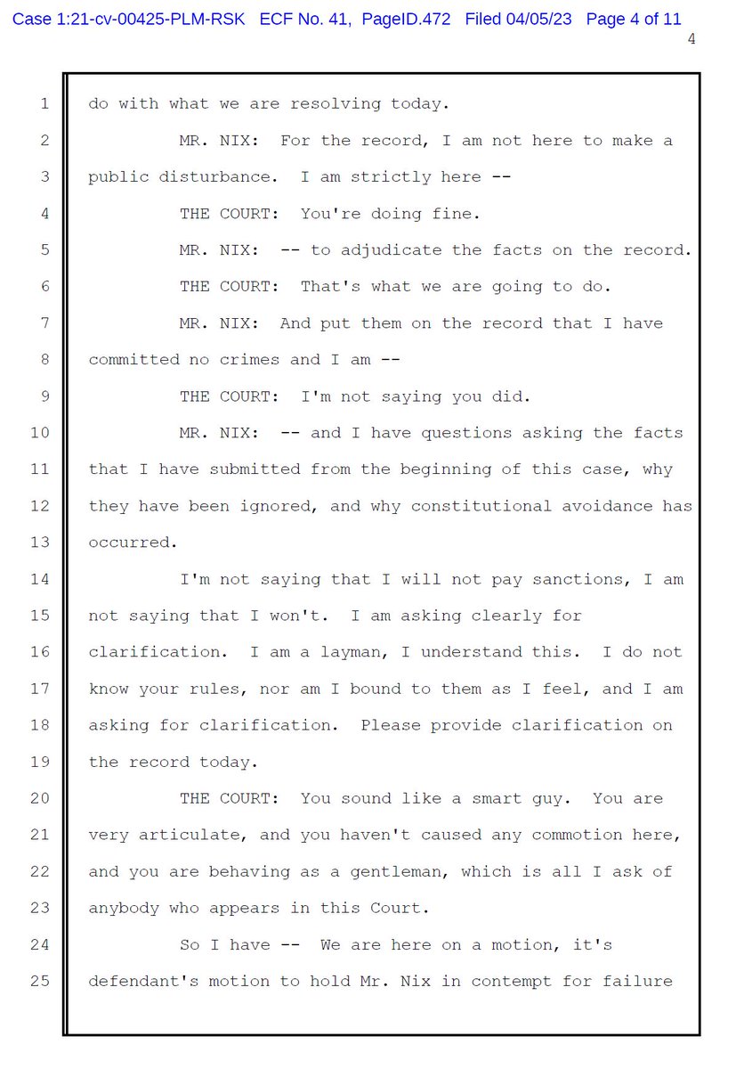 Every 'common law' or 'sovereign citizen theory' participant should read these 3 pages of court transcript in which the judge compassionately but firmly tries to help the man see the light. His blinders are just too tight. It's a gnostic cult. Complete legal heresy. Every W